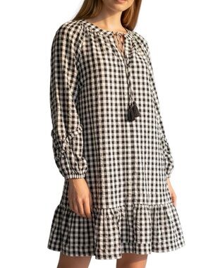 Vineyard Vines Shift Button Down Dress S Long Sleeve Black White Gingham Cotton